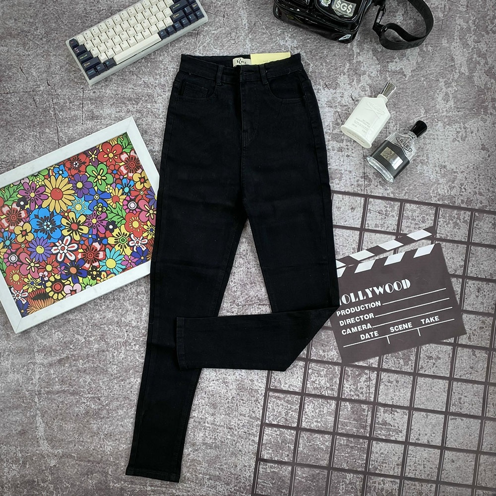 Quần Jean Nữ LULIIJEANS Lưng Cao, Skinny Ôm Co Giãn Chất Đẹp Ống Đứng Lai Cuốn Cạp Cao Trơn Dài Basic | BigBuy360 - bigbuy360.vn