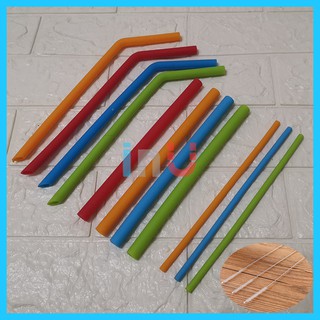 HCM - Combo 4 Ống hút silicon gấp gọn 4 màu kèm 1 cây cọ rửa 20cm