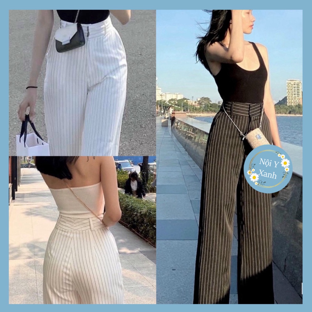 Quần sọc kẻ ống đứng nữ đính khuy uy quyền mặc tôn dáng người mẫu Q520 Nội Y Xanh hàng đẹp trendy - nội y xanh