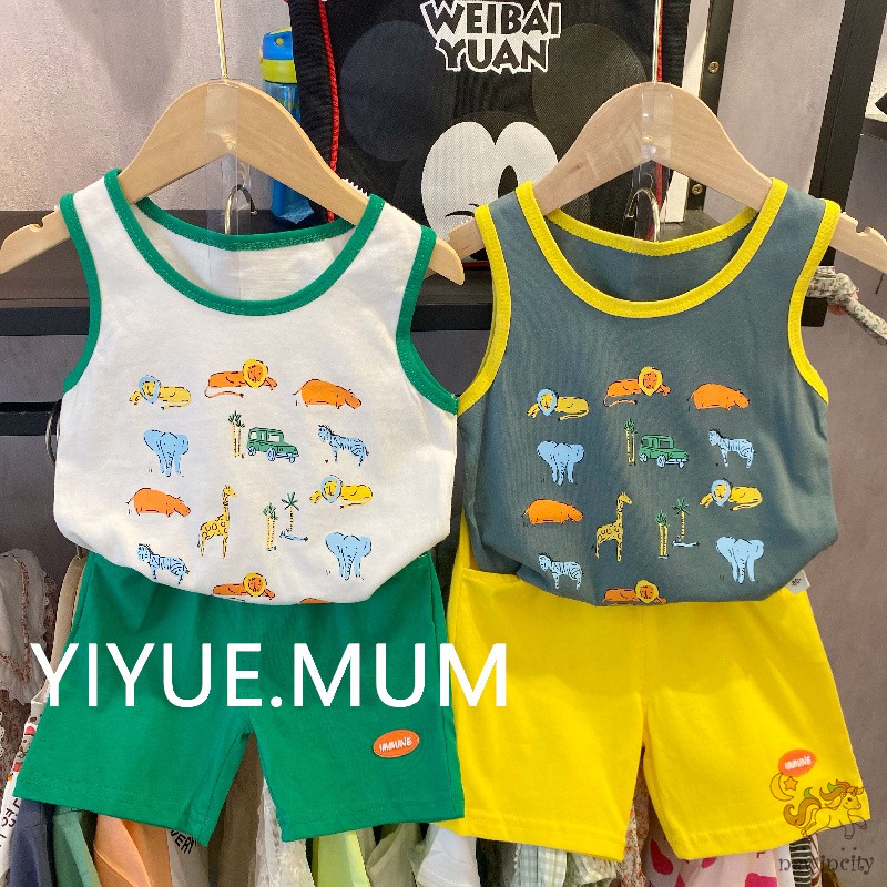 Bộ Áo Thun Cotton Sát Nách + Quần Short Cá Tính Cho Bé Trai Kiểu Hàn Quốc