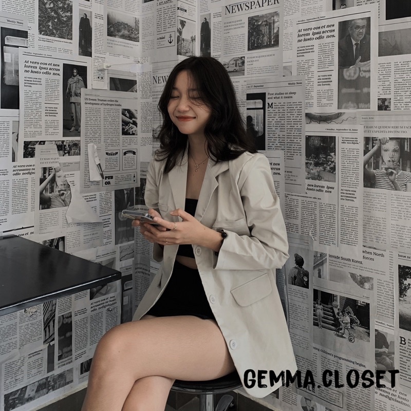 Áo blazer túi nắp 3 nút cổ tay phong cách Ulzzang