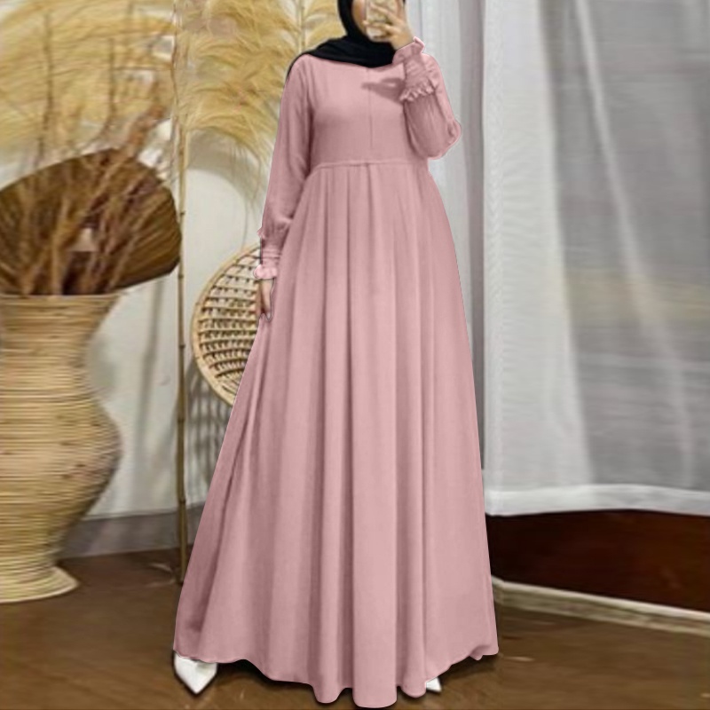 Zanzea Đầm Dài Tay Phồng Xếp Ly Phong Cách Vintage Thời Trang Cho Nữ