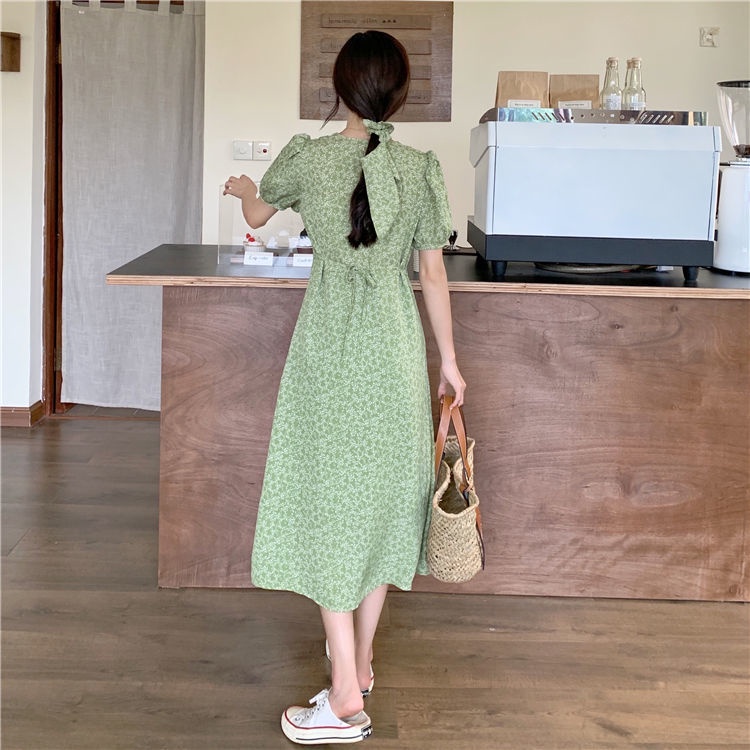 Đầm Dài Tay Phồng Cổ Chữ V Thời Trang Mùa Hè Phong Cách Pháp Mới Cho Nữ