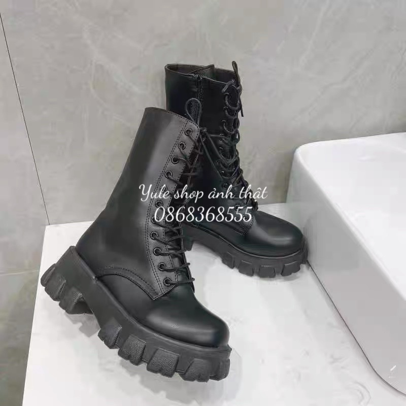 [LOẠI ĐẸP - form cứng cáp ] Boot ulzzang cao cổ 20cm buộc dây kéo khóa đế cao 5.5cm màu đen/trắng cá tính | WebRaoVat - webraovat.net.vn