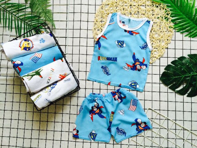 Combo 4b lanh bé trai ba lỗ, tay ngắn 6-9kg