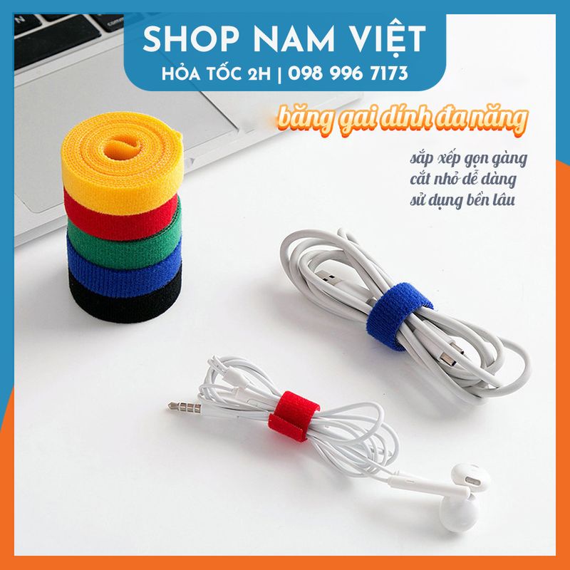 Cuộn 1.5m Băng Gai Velcro Băng Dính Buộc Dây Sạc, Tai Nghe, Dây Điện -