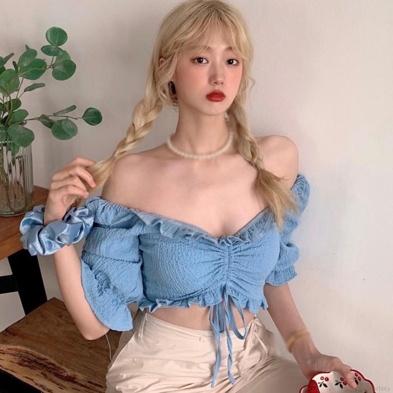 Áo Croptop Trễ Vai Màu Trơn Phong Cách Hàn Quốc | BigBuy360 - bigbuy360.vn