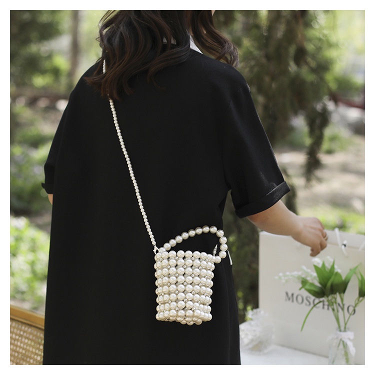 Túi xách tay/ đeo chéo JASMIN NOIR hình trụ đính ngọc trai giả dễ thương dành cho nữ