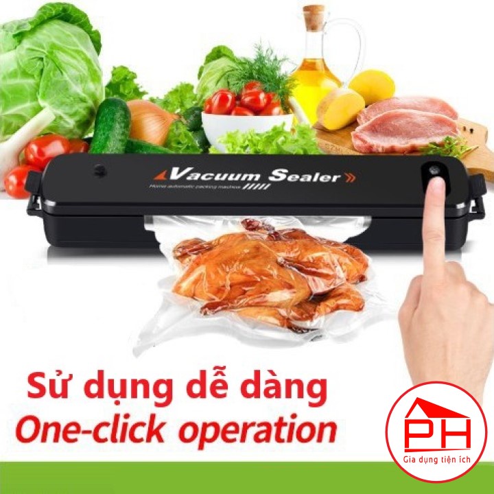 Máy hút chân không Vacuum Sealer bảo vệ thực phẩm đơn giản hiệu quả, kiêm máy hàn miệng túi - Tặng kèm 10 túi chân không