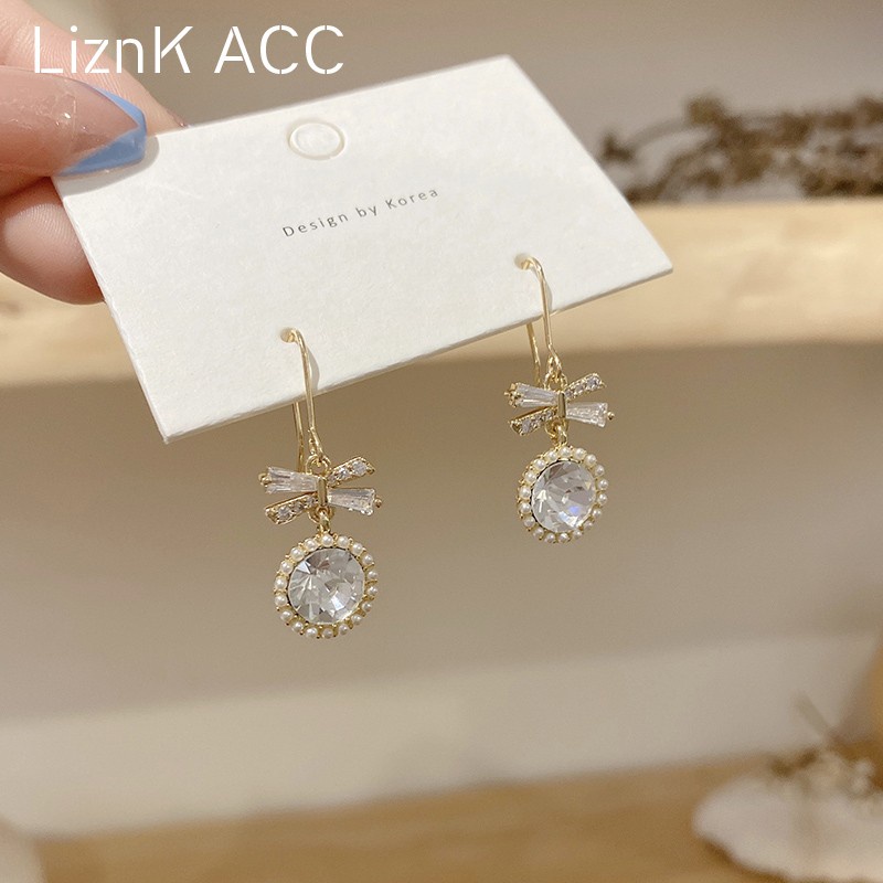 Bông Tai Hình Nơ Đính Ngọc Trai Sang Trọng Phong Cách Hàn Quốc Cổ Điển Thời Trang Cho Nữ