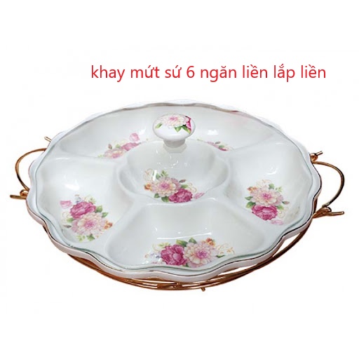 Khay mứt sứ chia ngăn lắp kính cao cấp