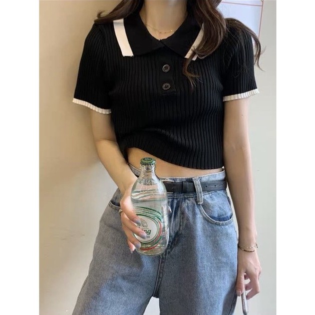 Áo Croptop Len Cổ Đức_Xưởng May Quang Anh