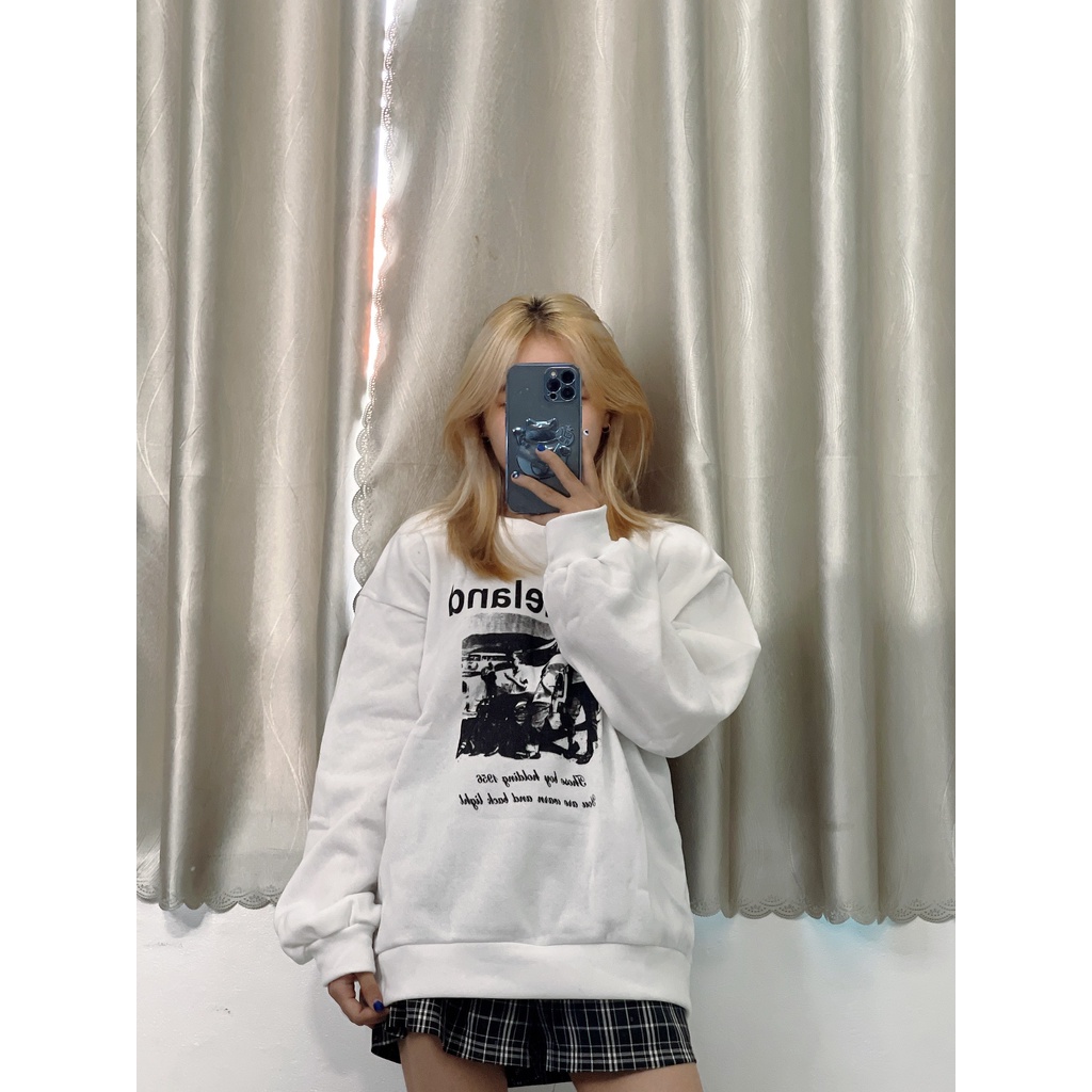 Áo sweater nỉ bôngdáng  rộng tay bồng dày dặn free size Marinelan