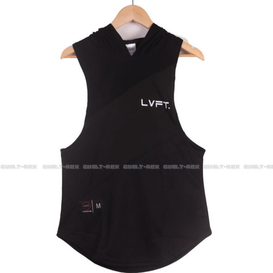 Áo tanktop tập gym nam LVFT có mũ SP098, Áo ba lỗ gym thun co dãn 4 chiều [Gym T-Rex] 🎽 *