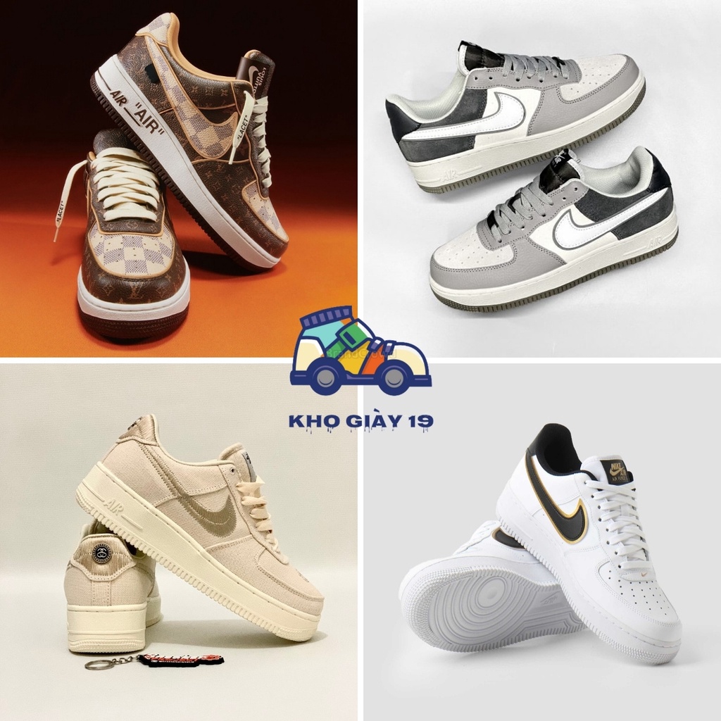 Giày AF1 vệt đen vàng lv, Giày thể thao Air Force 1 Xám lông chuột phối đồ nam nữ hot trend 2022 Full box bill tặng dây