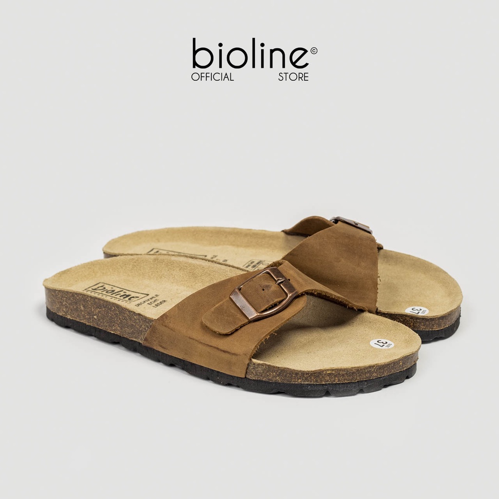 [DA BÒ THẬT] D08 - Dép da bò nam/nữ quai ngang Birken Bioline Unisex (Đế trấu)