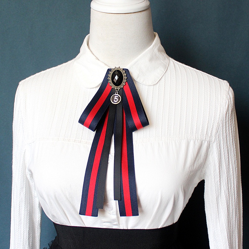 Cà Vạt Nơ Ruy Băng Kẻ Sọc Đính Ngọc Trai Có Thể Điều Chỉnh Cho Đám Cưới