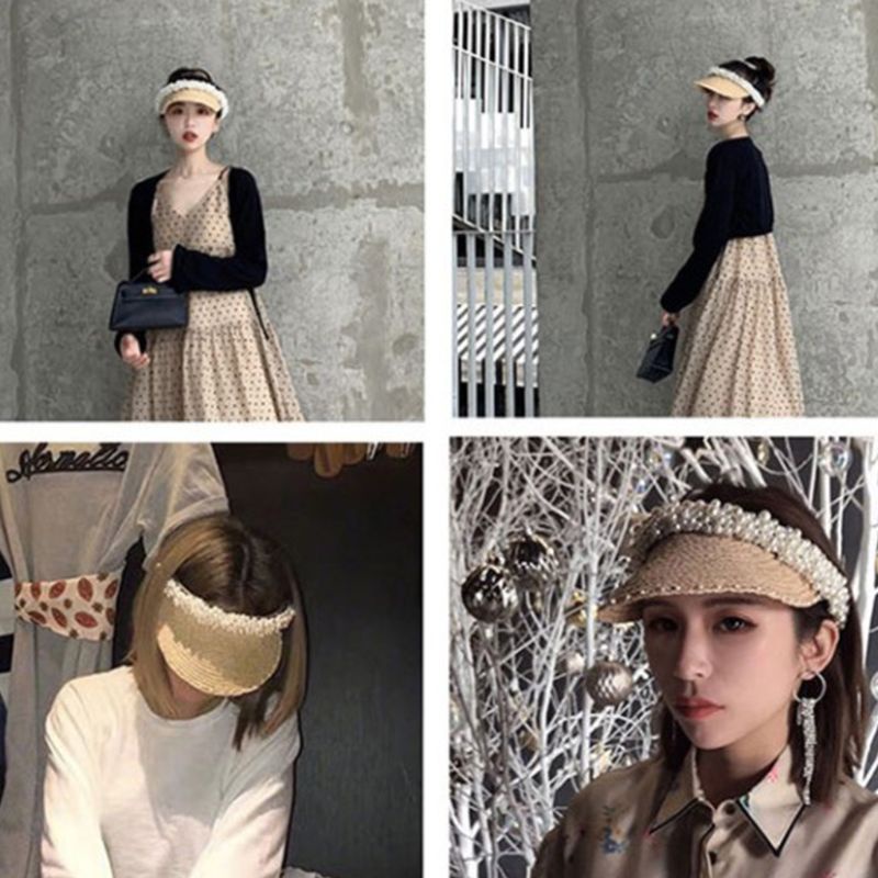 Mũ Lưỡi Trai Hở Chóp Đính Hạt Ngọc Trai Giả Nhiều Hàng Thời Trang Đi Biển Mùa Hè Cho Bạn Gái