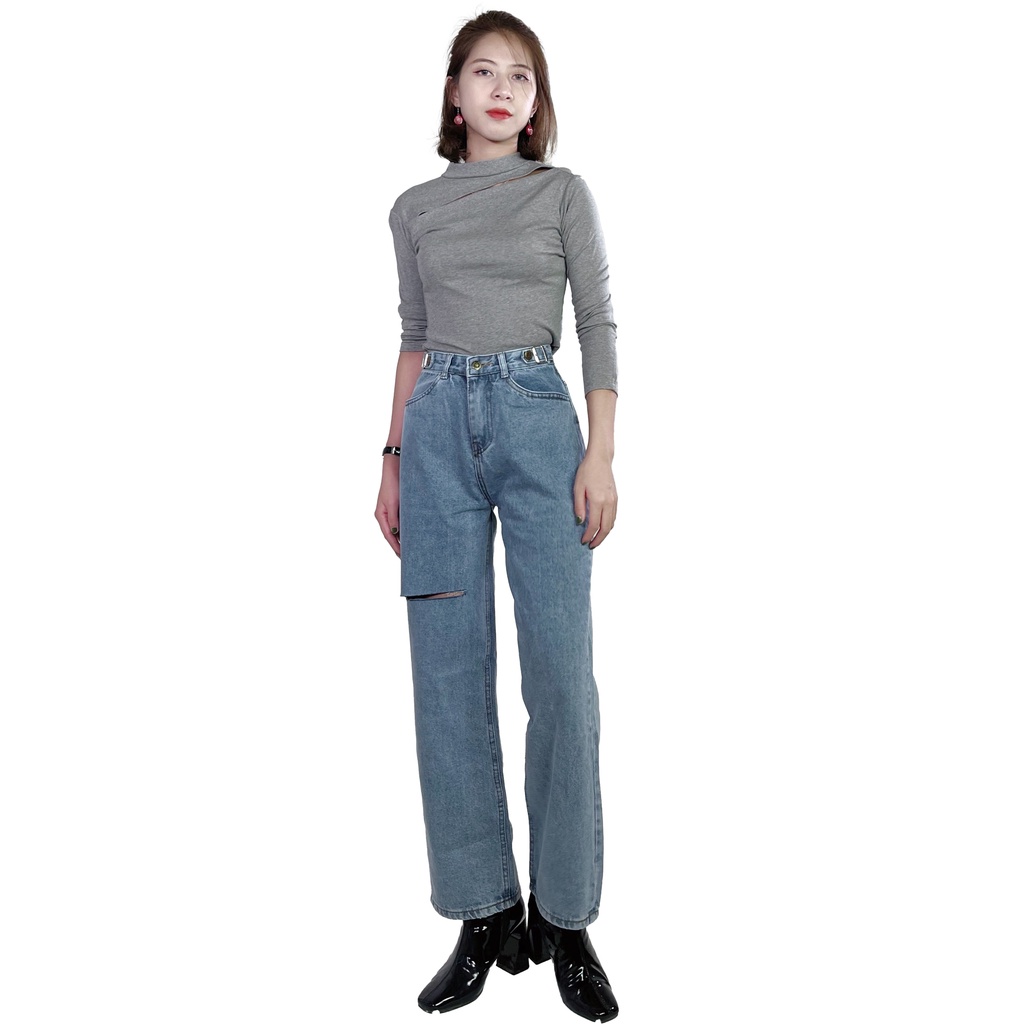 Quần jeans nữ dài ống suông có túi trẻ trung 4YOUNG QJ4