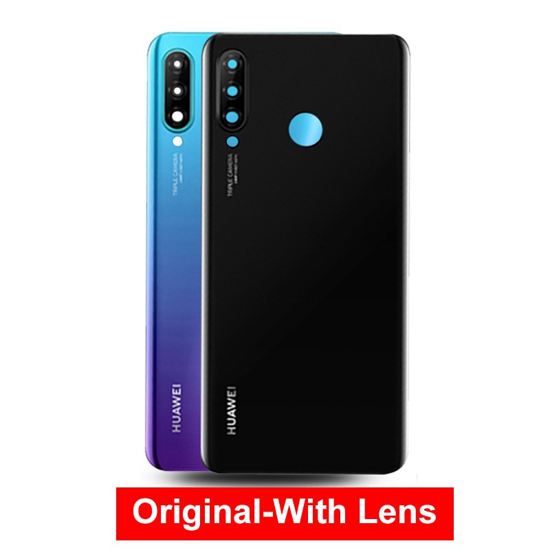 Ốp lưng Huawei P30 Lite nova 4e + Ống kính máy ảnh cho Huawei nova 4e Cửa sau thay thế Sửa chữa Phụ tùng thay thế Nắp pin Tấm ốp kính Vỏ cho Huawei P30 lite