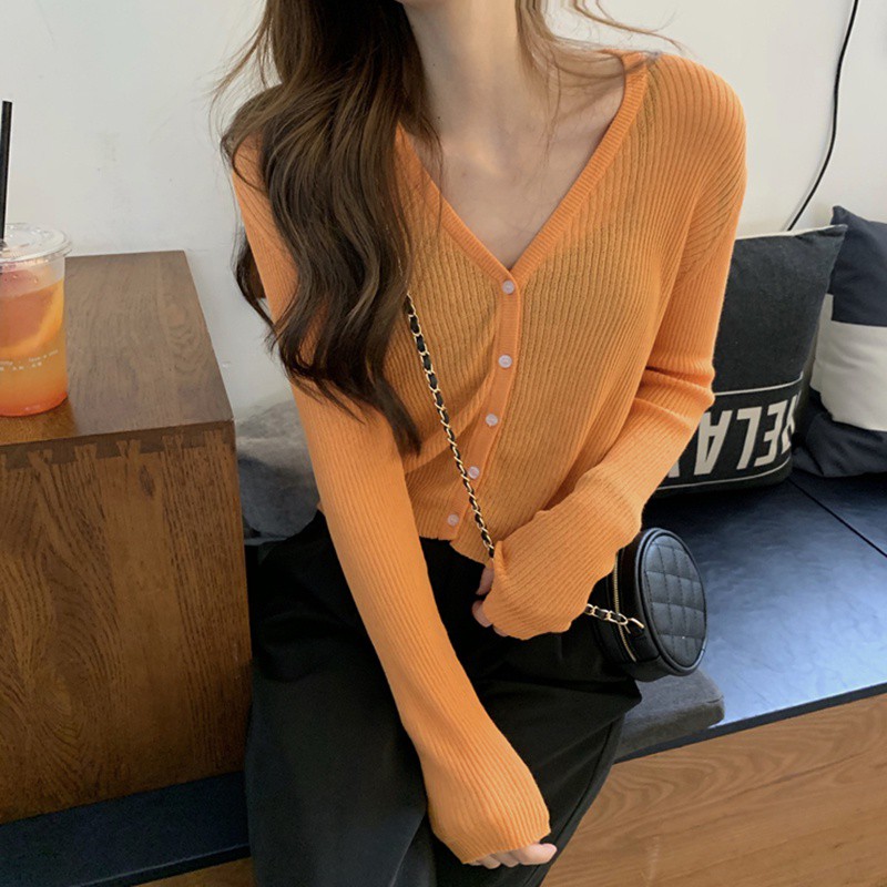 Áo Khoác Cardigan Dệt Kim Mỏng Tay Dài Cổ Chữ V Thiết Kế Đơn Giản Cho Nữ | BigBuy360 - bigbuy360.vn