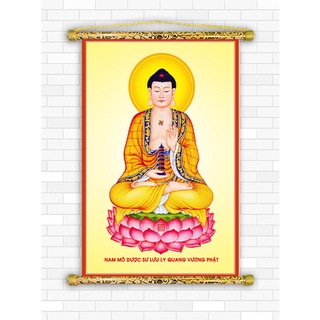 Tranh Liễn Phật Giáo - Dược Sư Lưu Ly Quang Phật  Vải canvas cao cấp nẹp sáo gỗ tự nhiên nhiều Size, nhiều mẫu thiết kế