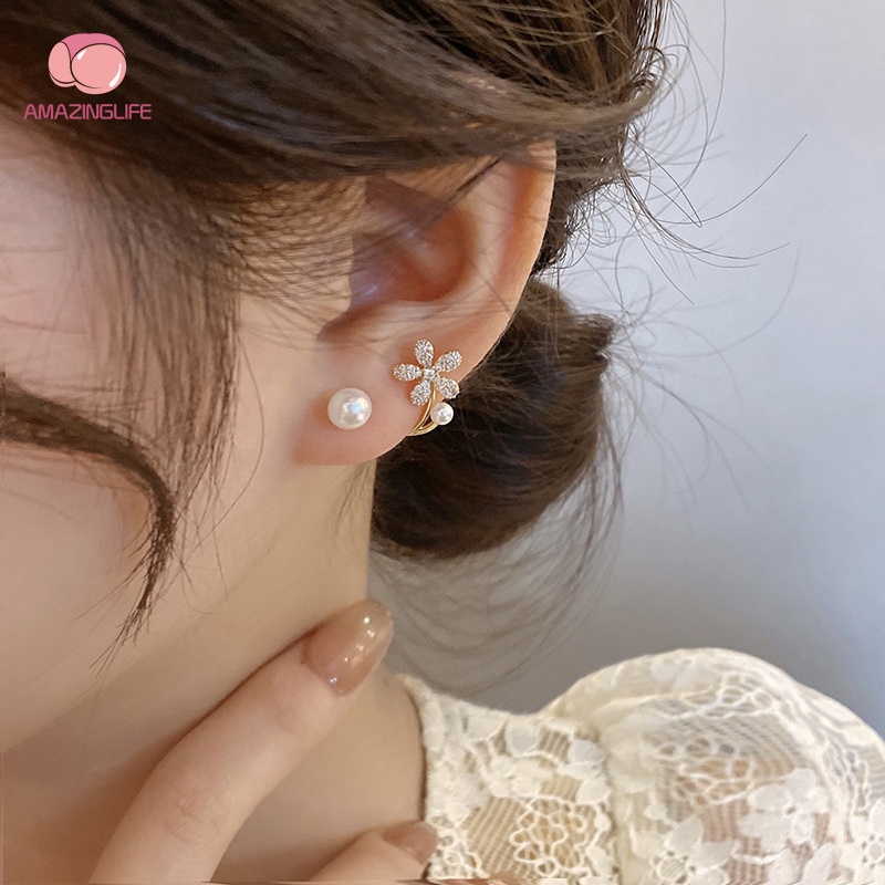 Khuyên Tai / Bông Tai Hình Hoa Tulip Đính Ngọc Trai Giả Thời Trang Hàn Quốc Cho Nữ