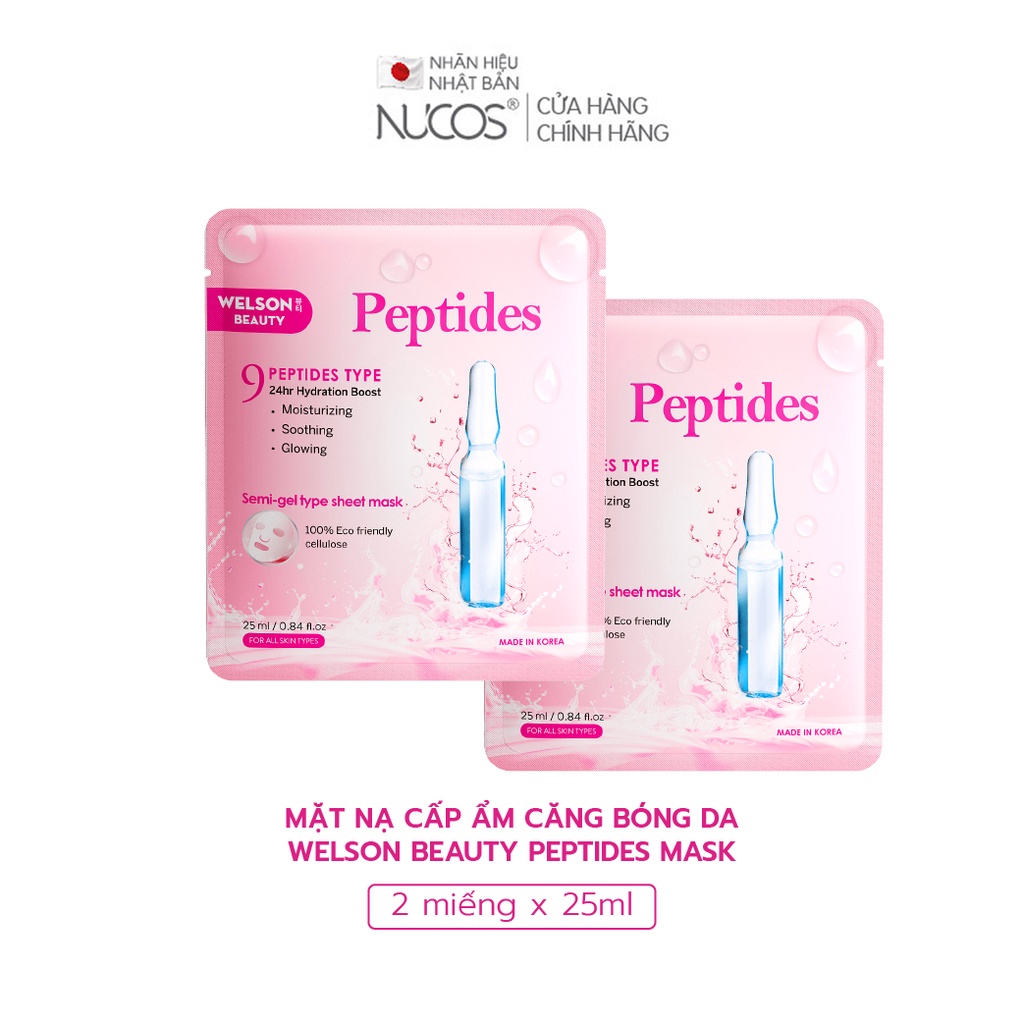 [Mã FMCGMALL -8% đơn 250K] Combo 2 Miếng Mặt Nạ Peptides Dưỡng Ẩm Căng Bóng Da Welson Beauty 2 miếng x 25ml