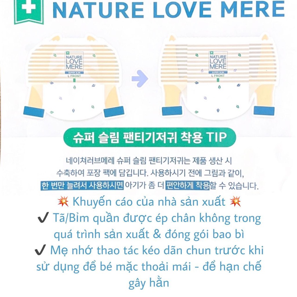 Tã/ Bỉm quần Nature Love Mere Super Slim L22/XL20/XXL18