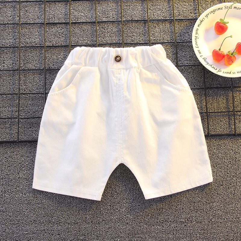 Set Áo Sơ Mi Tay Ngắn Kẻ Sọc + Quần Short Cotton Màu Trơn Thời Trang Mùa Hè Cho Bé Size 80-120cm