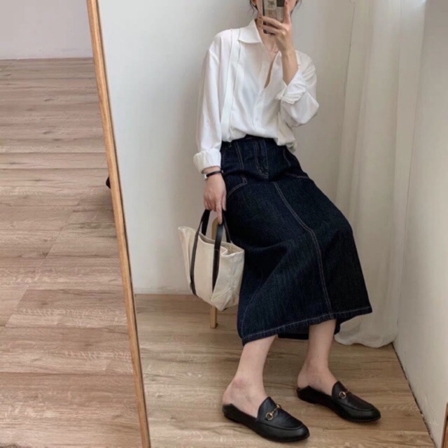 | CHÂN VÁY JEANS DÀI CHỈ NỔI TÚI VUÔNG ULZZANG | BigBuy360 - bigbuy360.vn