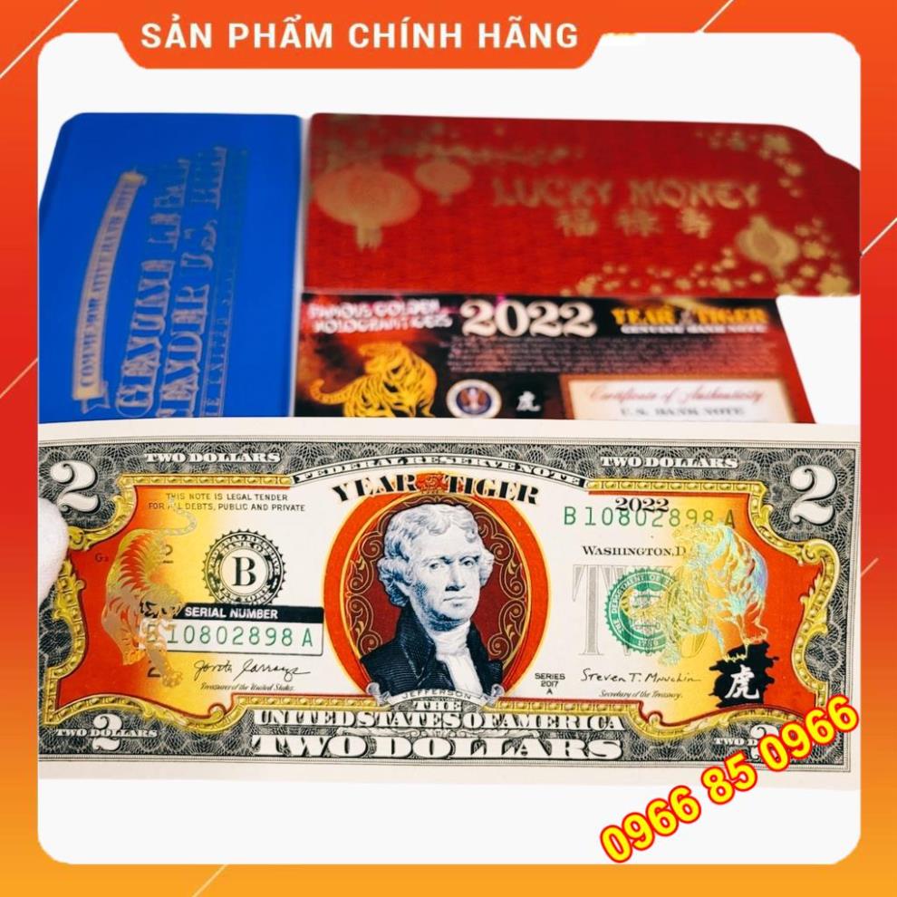Tiền 2 USD Hình Con Hổ Mạ Vàng 2022 - In Hình Ông Cọp Mạ Vàng Kỷ Niệm Năm Nhân Dần Có seri đẹp  68 86 39 79