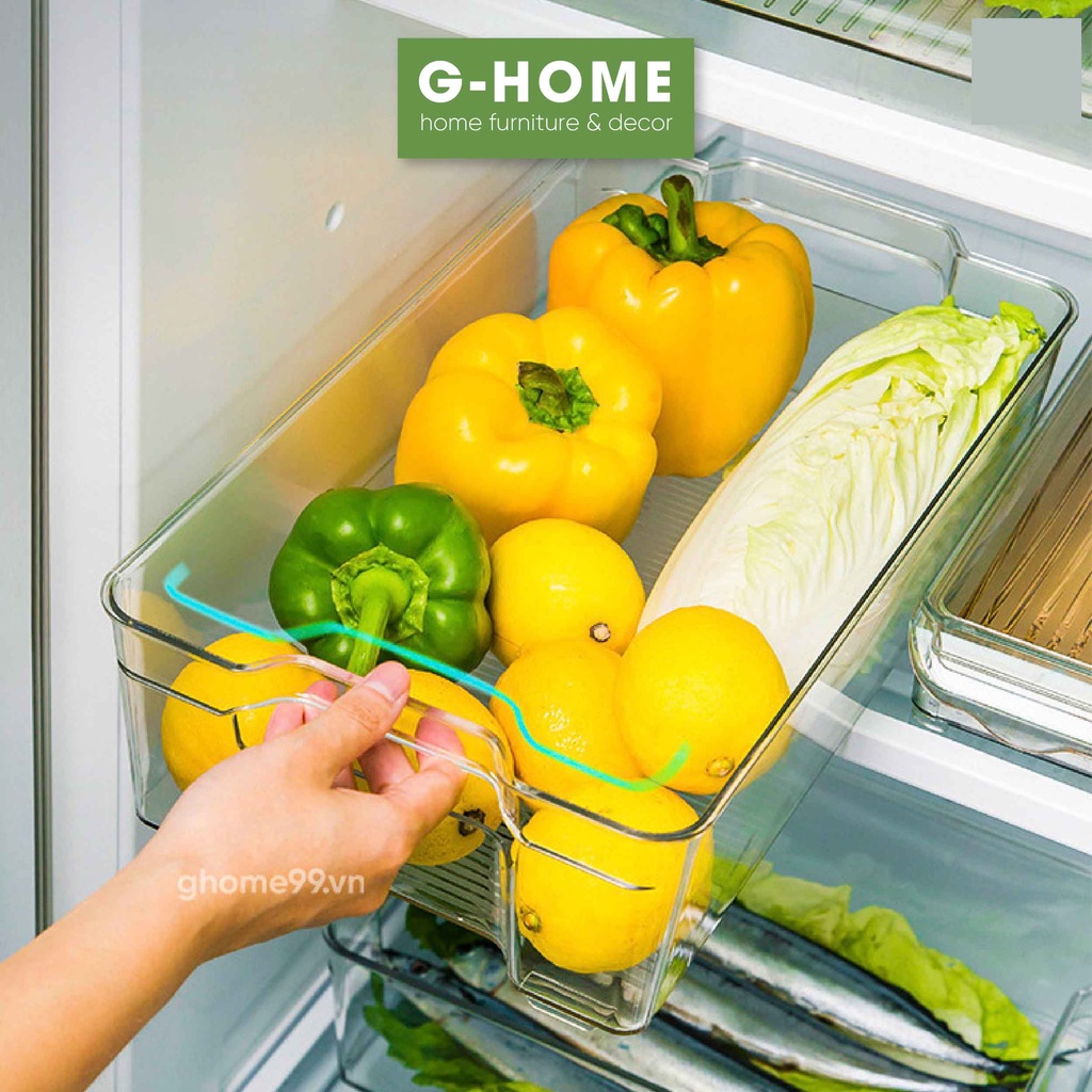 Combo khay nhựa đựng thực phẩm tủ lạnh Ghome, hộp bản quản thức ăn, hộp đựng đồ khô trong suốt không nắp HB21M2