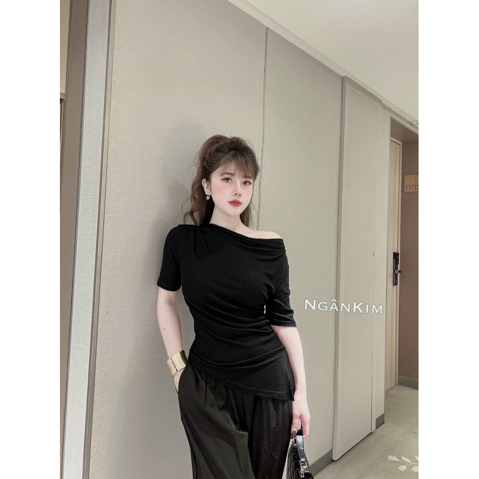 Áo nhún lệch vai cộc tay siêu hot