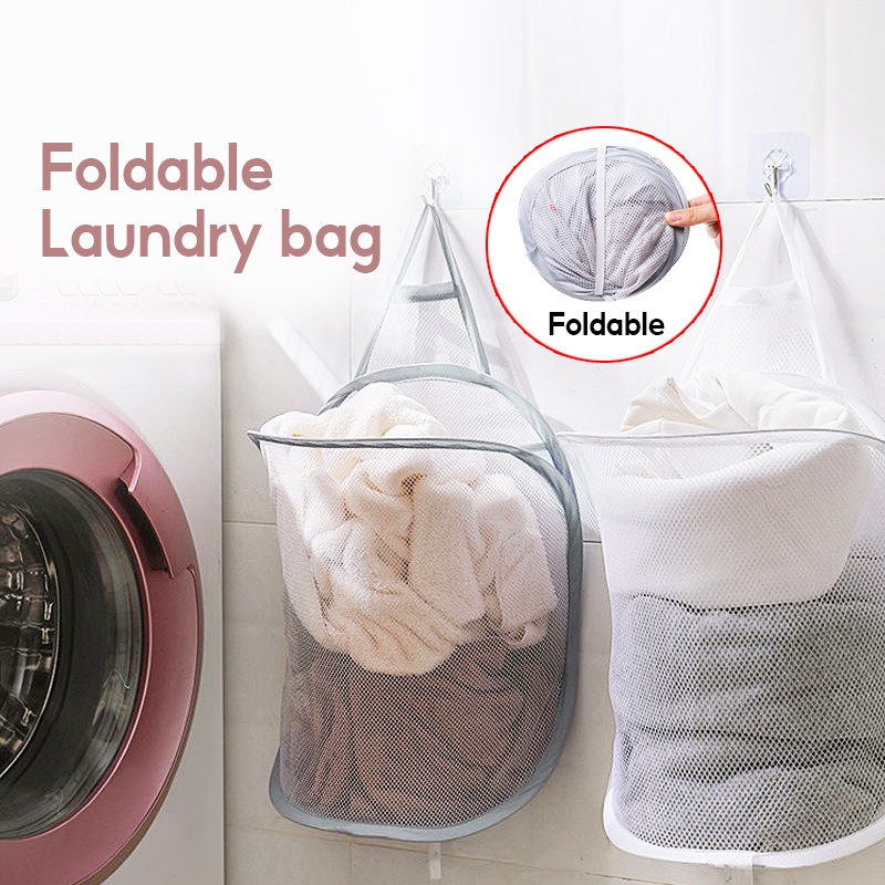 Túi đựng quần áo bẩn gấp gọn được treo tường nhà tắm tiện dụng sáng tạo, đựng quần áo và đồ dùng sinh hoạt treo tường có thể gấp gọn, tặng móc dính trong