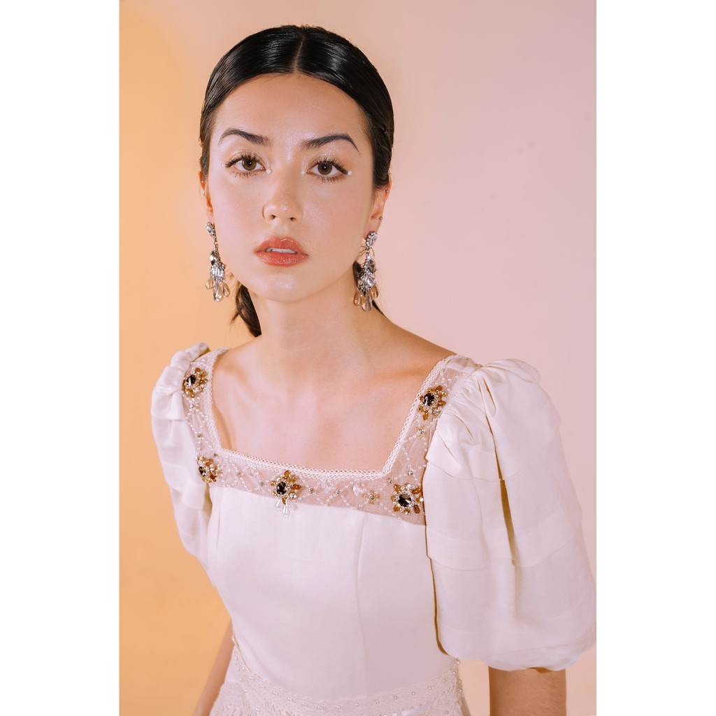 MAVEN - Váy nữ cổ vuông đính kết Vanita