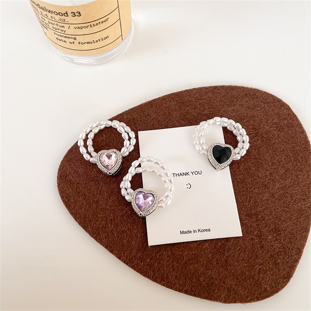 Nhẫn Hai Lớp Hình Trái Tim Đính Đá Pha Lê Và Ngọc Trai Thời Trang Hàn Quốc