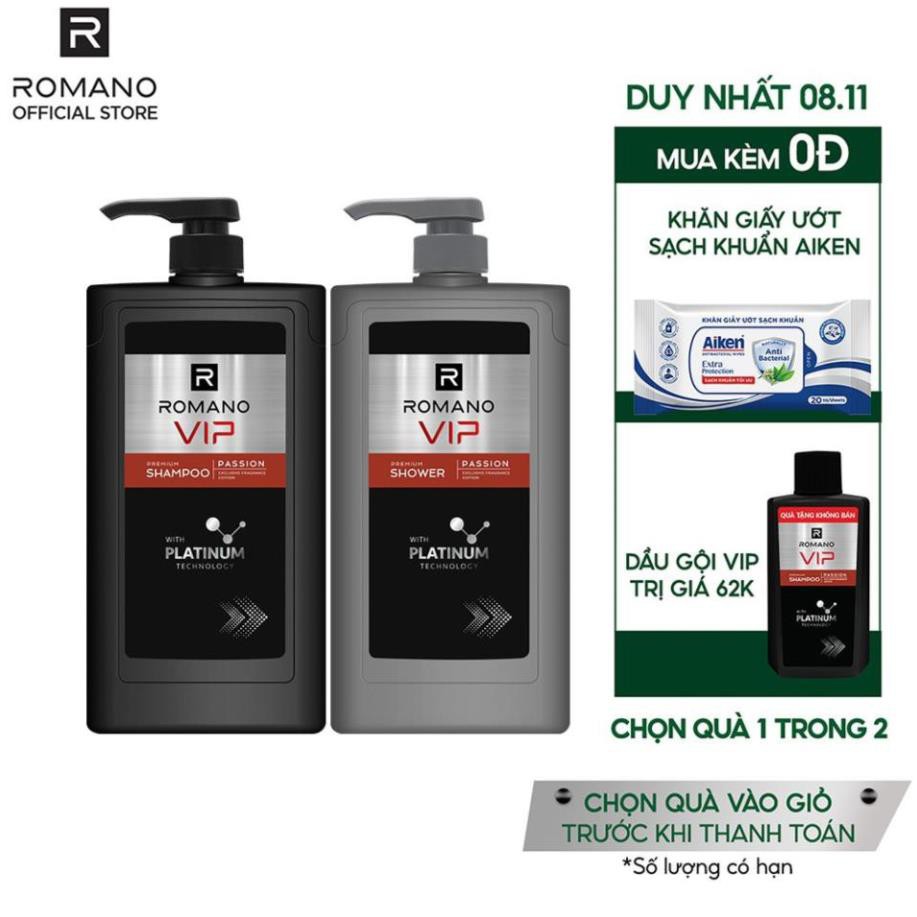 Combo Dầu Gội Và Sữa Tắm Cao Cấp Romano Vip Passion Mạnh Mẽ Bí Ẩn 650G/Chai