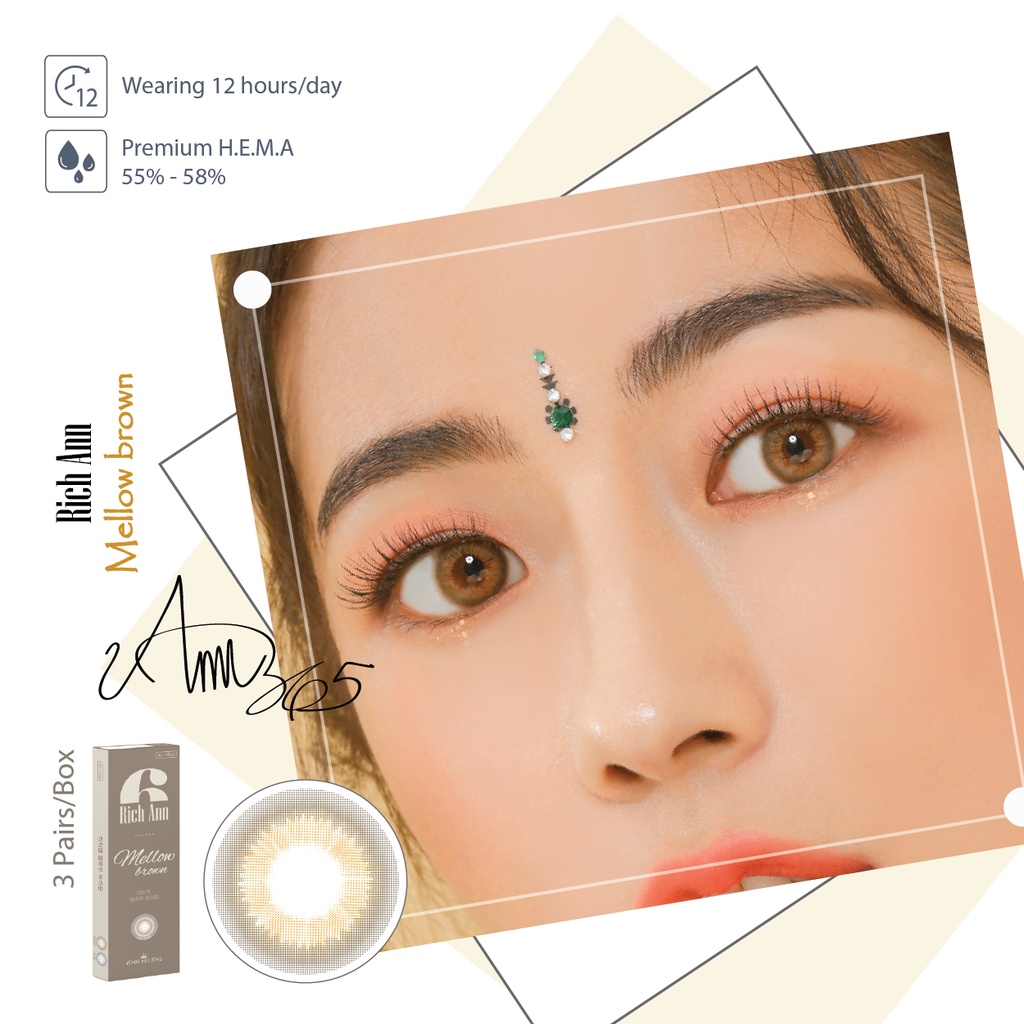  Kính Áp Tròng ANN365 Lens 1 Ngày Đủ Độ Cận Màu Nâu Hồng Trà Mellow Brown, Lens Nội Địa Hàn