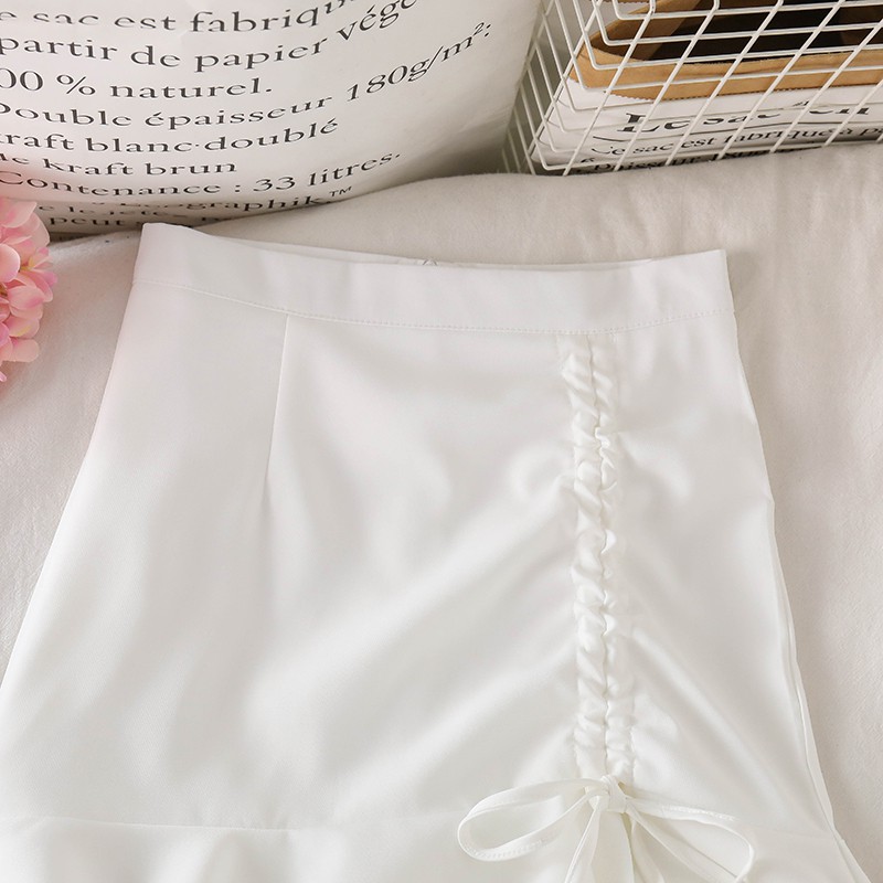 NUZIRO Chân váy  dáng chữ A lưng cao phối bèo dễ phối đồ