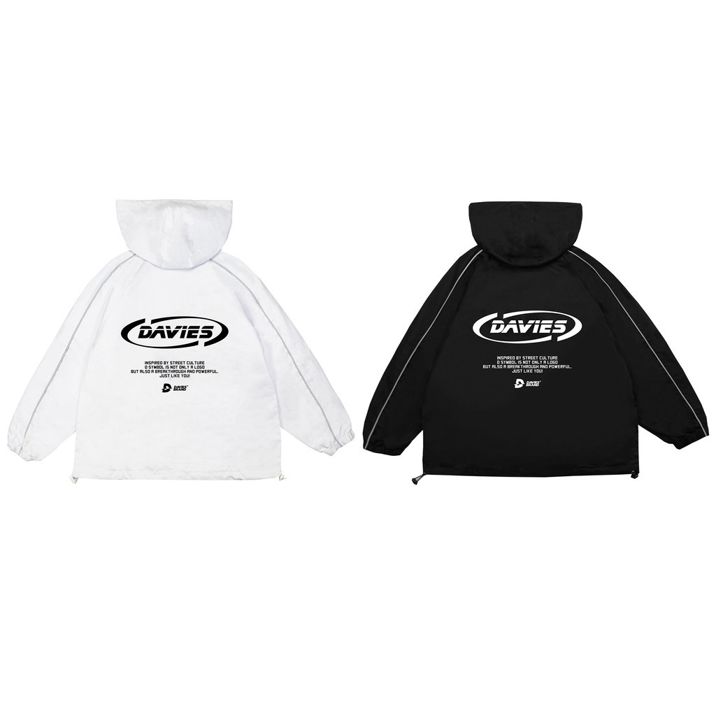 áo khoác nam DAVIES - Áo khoác dù phản quang nam nữ màu Đen/Trắng - Reflect Track Jacket