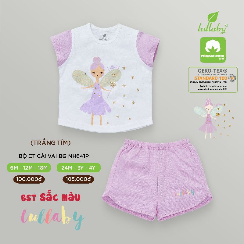 Bộ cộc tay cài vai bé gái Lullaby [NH641P] (Sz 6m-4y)