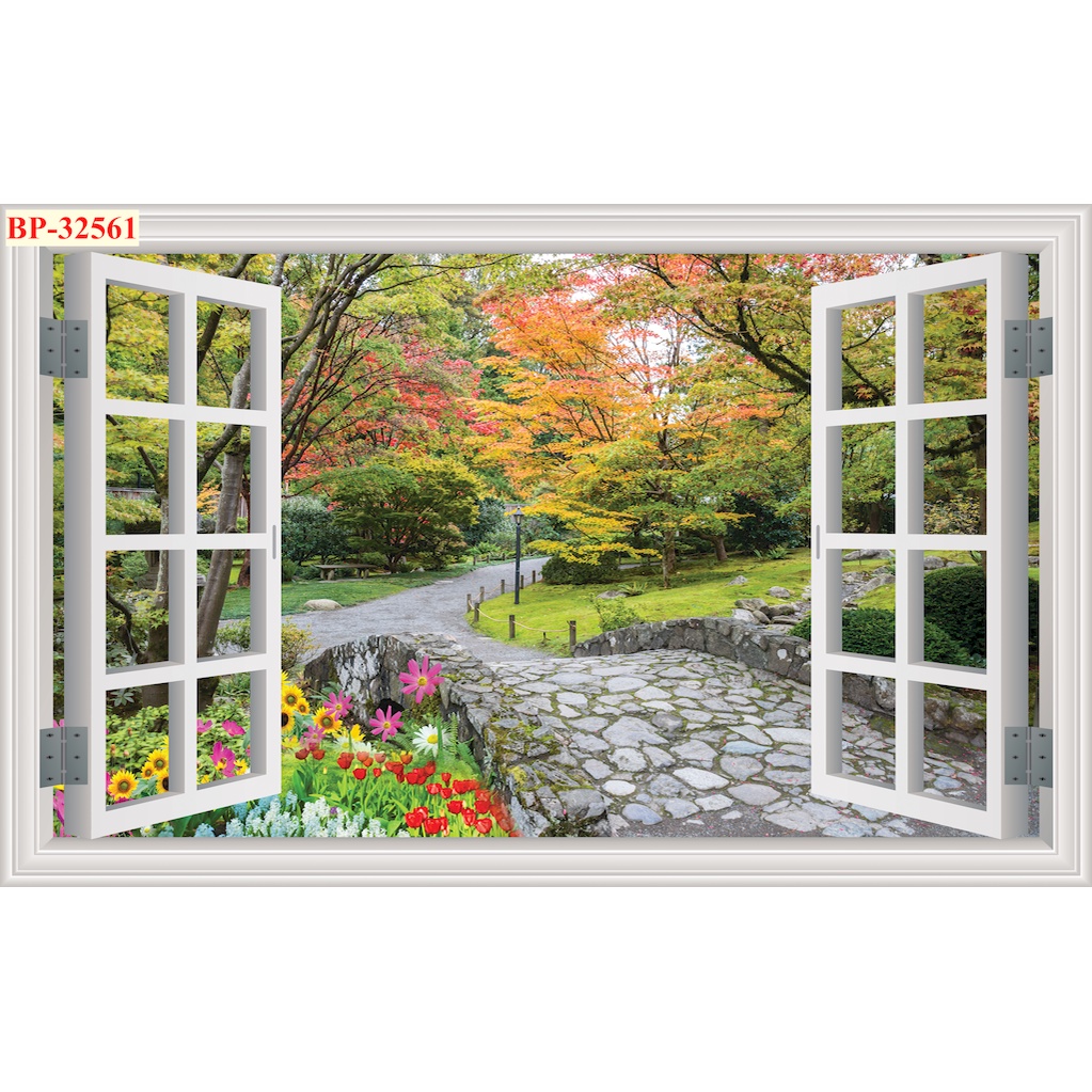 Tranh dán tường 3d cửa sổ thoáng mát