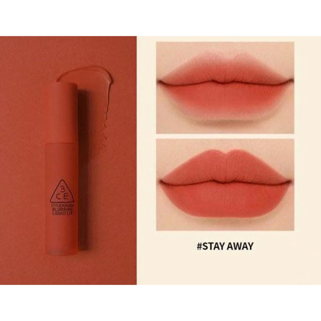 Son 3CE Blurring Liquid Lip Stay Away đỏ ớt pha cam nâu | Shopee Việt Nam