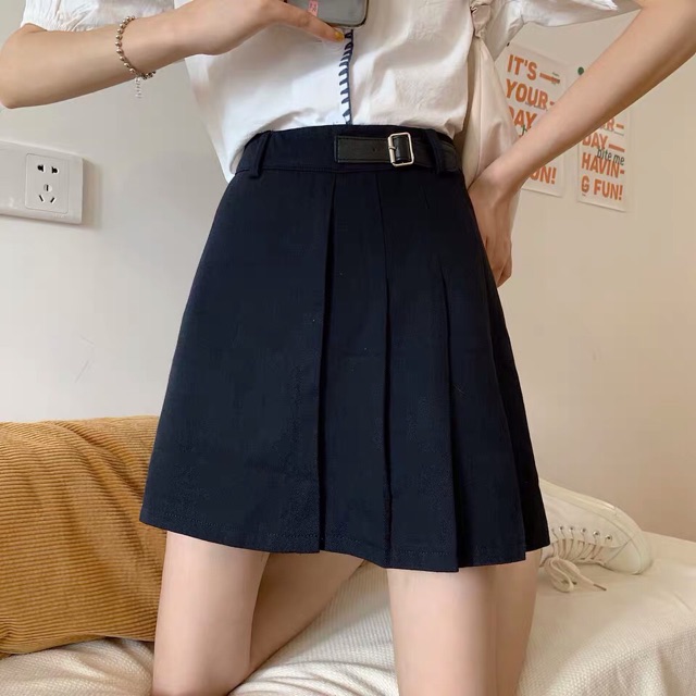 Chân váy xếp ly jean kèm thắt lưng Quảng Châu Cực Xinh Giá Rẻ