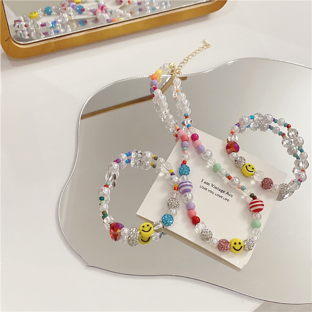 [Hàng mới về] Vòng cổ/ Vòng tay in hình mặt cười đính ngọc trai thiết kế thời trang Hàn Quốc cho nữ