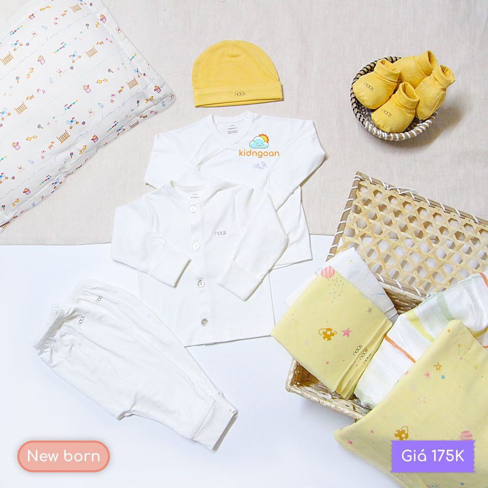 Bộ quần áo trẻ em Nous sơ sinh newborn cài thẳng dài trắng trơn siêu mềm mịn, co giãn