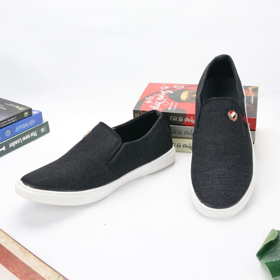 Giày lười vải nam thân đen đế trắng DD361 Shop ĐỊCH ĐỊCH