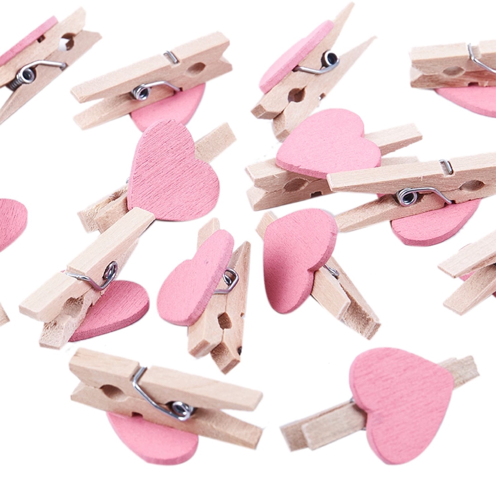 Set 20 Kẹp Ảnh Bằng Gỗ Hình Trái Tim