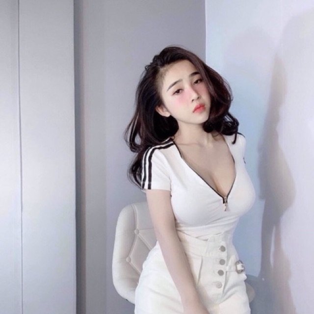 [Hoàn 10% Xu đơn 0đ] Áo thun cổ V khoá kéo ngực_áo kiểu sexy